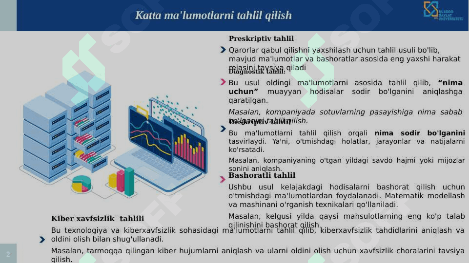 Big data ma'lumotlarni samarali tahlil qilish usullari. Apache Spark arxitekturasi. 2