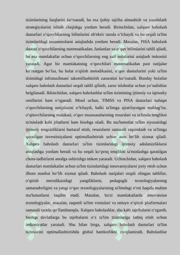 Xalqaro baholash dasturlarining ta'lim tizimini rivojlantirishdagi ahamiyti 2