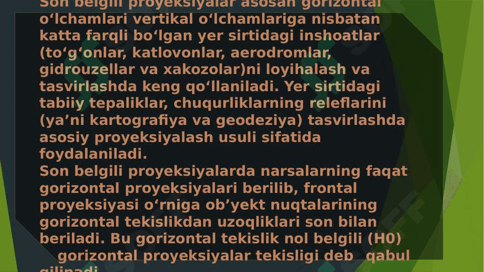 Sonlar bilan berilgan proyeksiyalash usulida topografik sirtlar 2