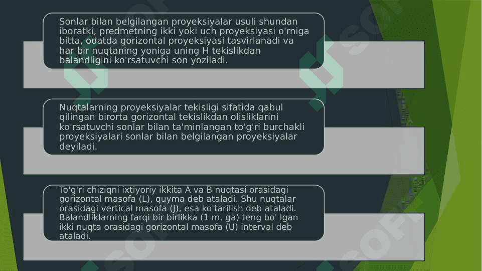 Sonlar bilan berilgan proyeksiyalash usulida topografik sirtlar 4