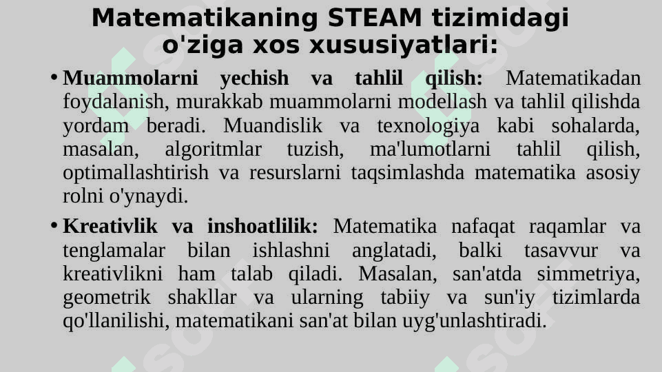 STEAM TEXNOLOGIYASIDA “MATH” VA UNING O’ZIGA XOS XUSUSIYATLARI 8