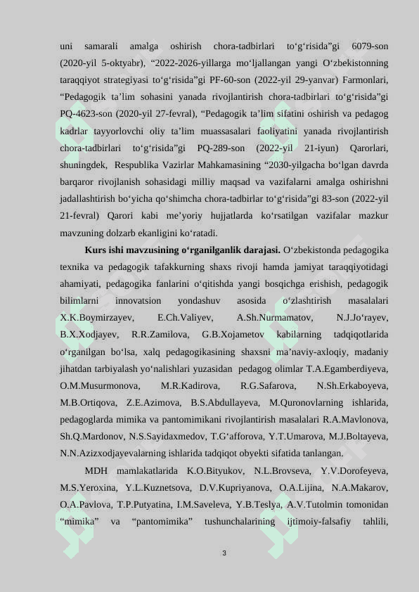 PEDAGOGIK MAHORATDA MIMIKA VA PANTOMIMIKA MASALALARI. KURS ISHI 3