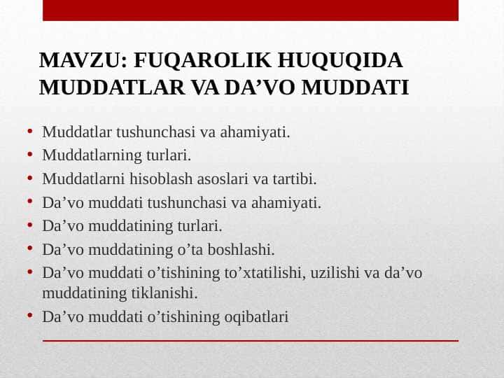 Muddatlar va da'vo muddatlari.