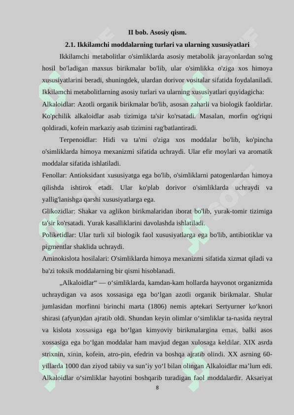 Kelib chiqishi ikkilamchi bo’lgan moddalar 8