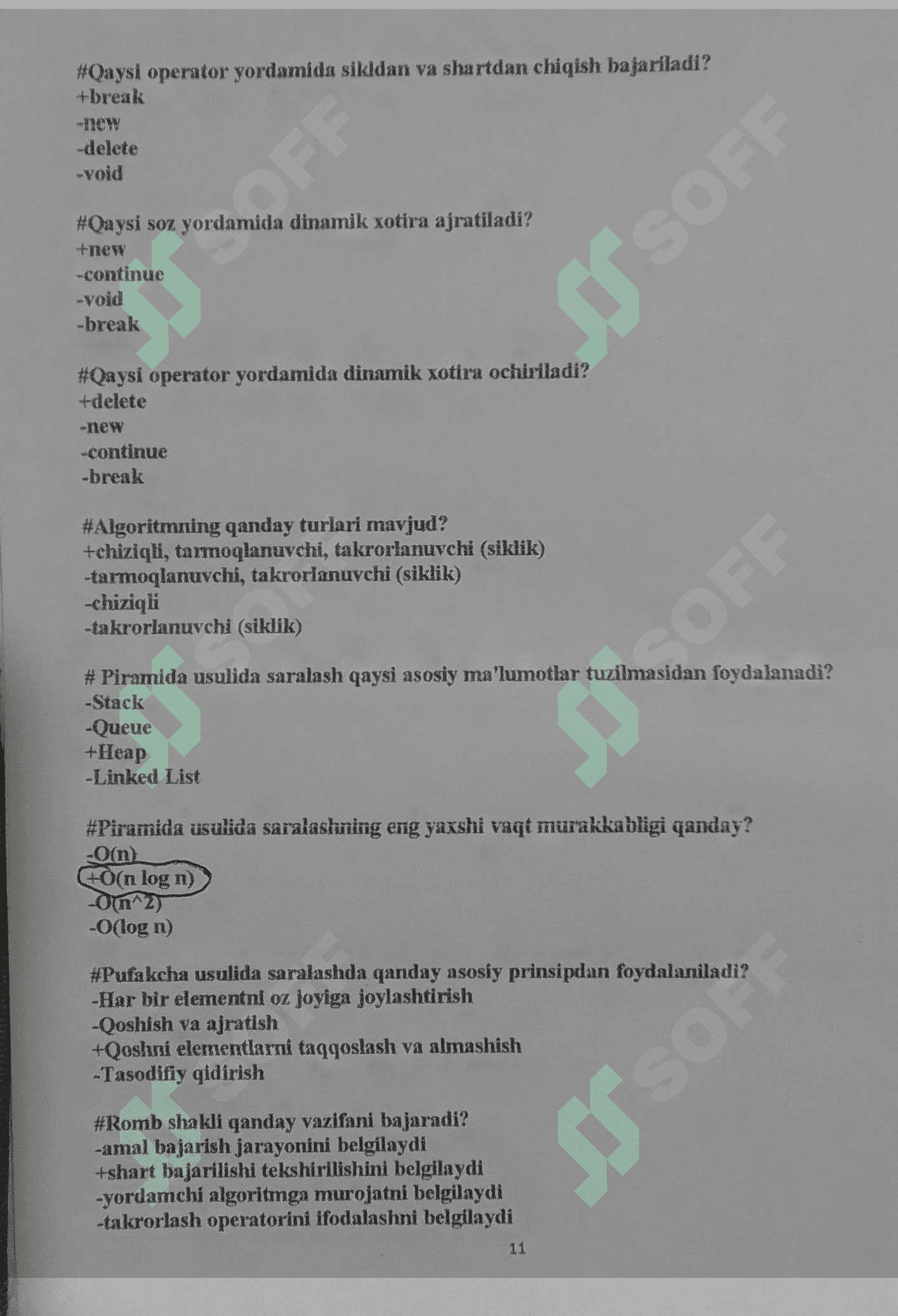 Algoritm va dasturlash fanidan Testlar 2