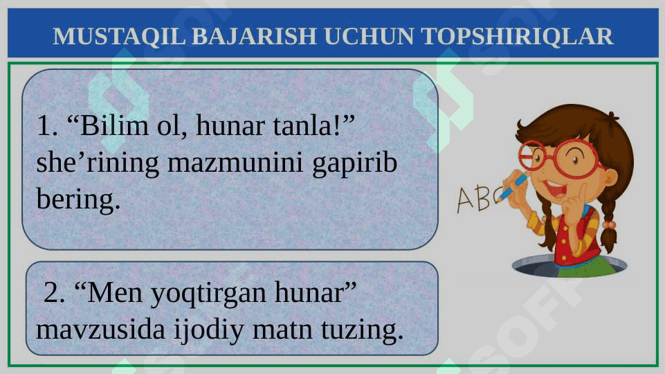 Hunarmand maktabi. sifatdoshlarning ot o'rnida qo'llanishi 2