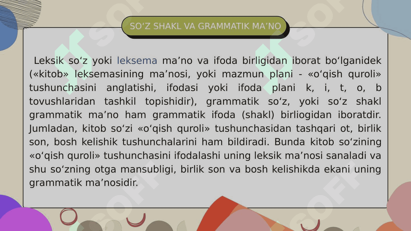 GRAMMATIKA, UNING QISMLARI. MORFOLOGIYA HAQIDA umumiy ma’lumot 6