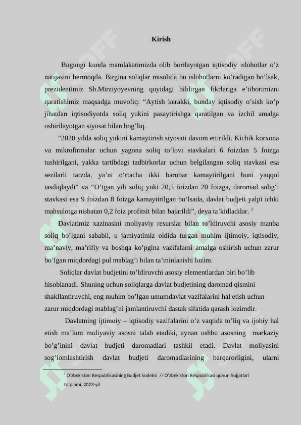 Viloyati soliq boshqarmasidagi amaliyot bo`yicha hisobot 2