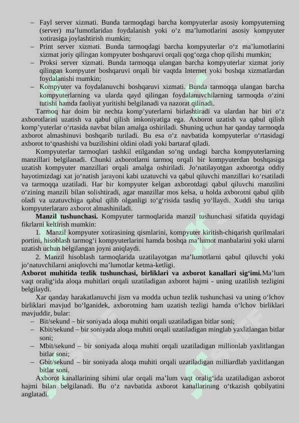 TELEKOMUNIKATSIYA VA TARMOQLAR. TASHKILOT TARMOQLARI 2