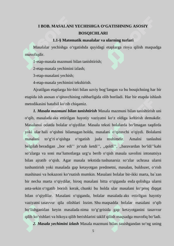 MASALANI YECHISHGA O’GATISHNING ASOSIY BOSQICHLARI 5