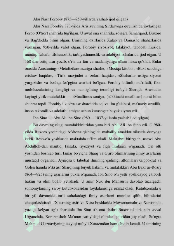 O’rta Osiyo xalqlarining ix-xii asrlardagi (Renisans) uyg’onish davri 6