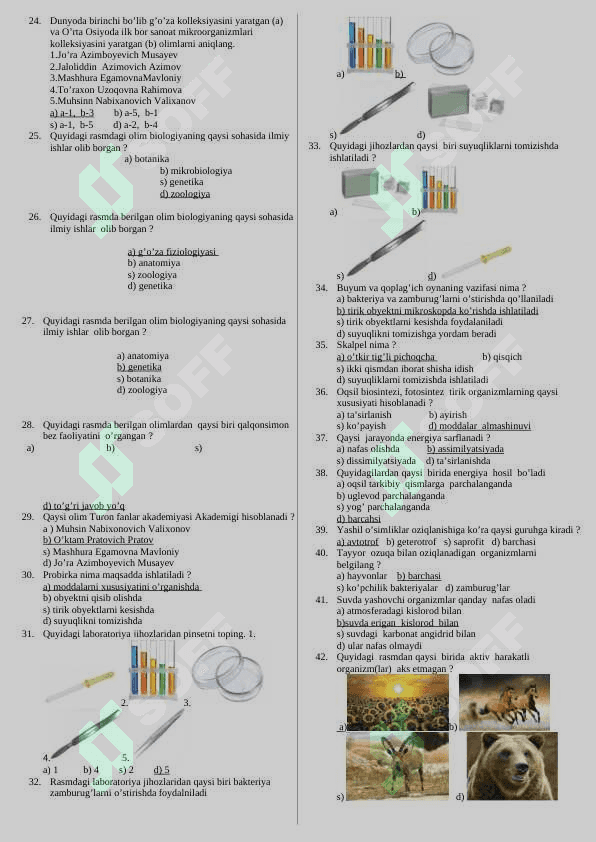 MAVZULASHTIRILGAN TESTLAR TO’PLAMI 3