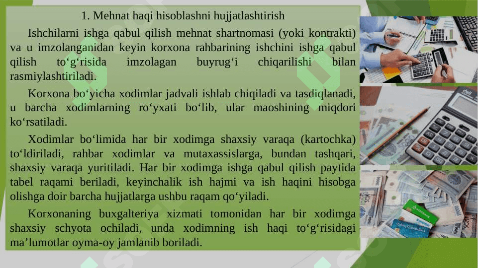 Mehnat va ish haqini dastlabki xujjatlarda rasmiylashtirish hamda umumlashtirish 2