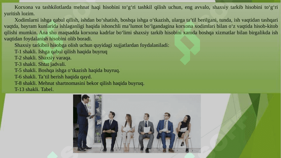 Mehnat va ish haqini dastlabki xujjatlarda rasmiylashtirish hamda umumlashtirish 3