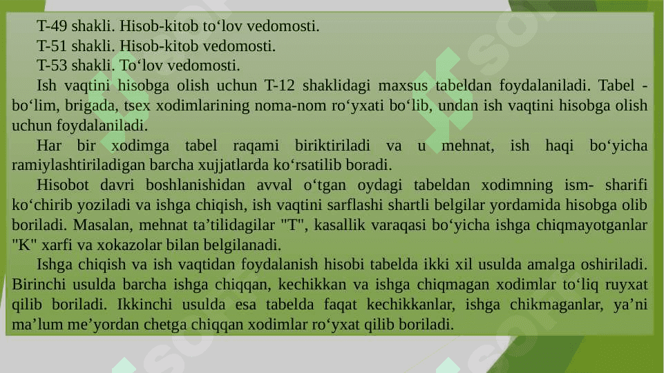 Mehnat va ish haqini dastlabki xujjatlarda rasmiylashtirish hamda umumlashtirish 4
