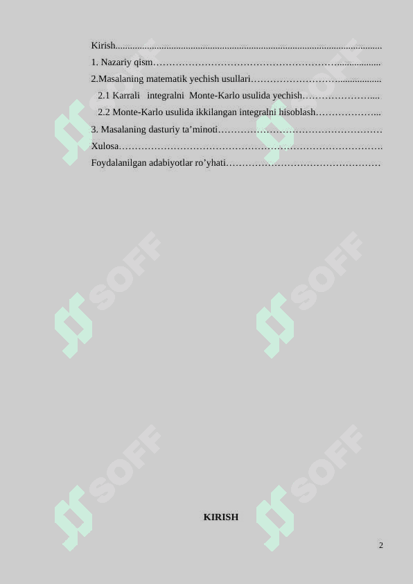 Karrali integralni  Monte-Karlo usulida yechish 2