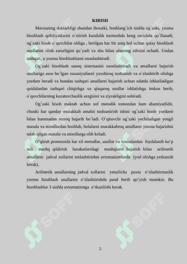 2-SINF O'QUVCHILARIDA OG'ZAKI VA YOZMA HISOBLASHNI SHAKLLANTIRISH METODLARI 2