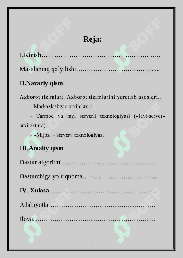 “PHARMACY” hususiy dorihona uchun axborot tizimini yaratish 2