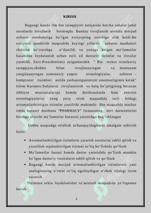 “PHARMACY” hususiy dorihona uchun axborot tizimini yaratish 3