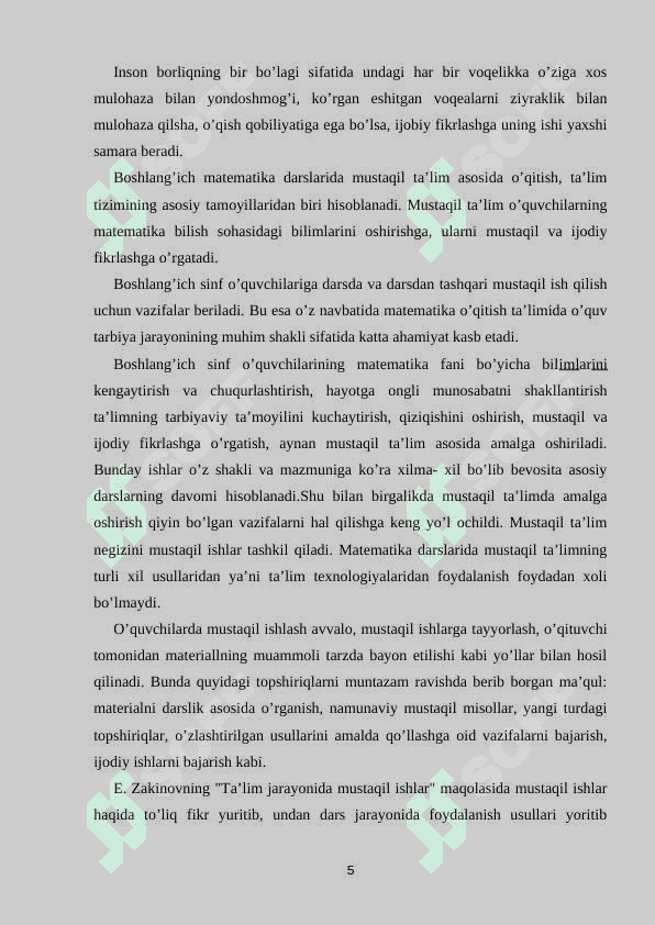 4-SINFDA MUSTAQIL ISHLARNI TASHKIL ETISH METODIKASI 5