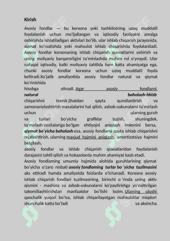 Asosiy fondlarning mohiyati,  ahamiyati, tarkibi va tuzilishi 2