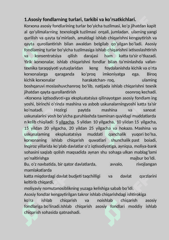 Asosiy fondlarning mohiyati,  ahamiyati, tarkibi va tuzilishi 3