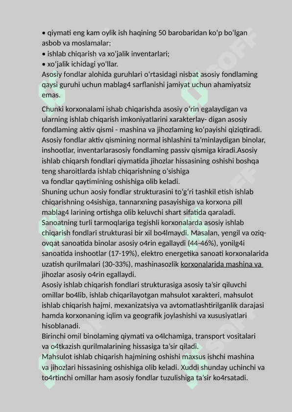 Asosiy fondlarning mohiyati,  ahamiyati, tarkibi va tuzilishi 5