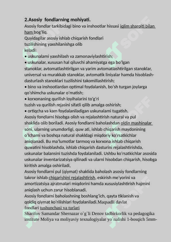 Asosiy fondlarning mohiyati,  ahamiyati, tarkibi va tuzilishi 6