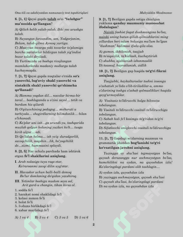 Ona tilidan milliy sertifikat testlar! 2