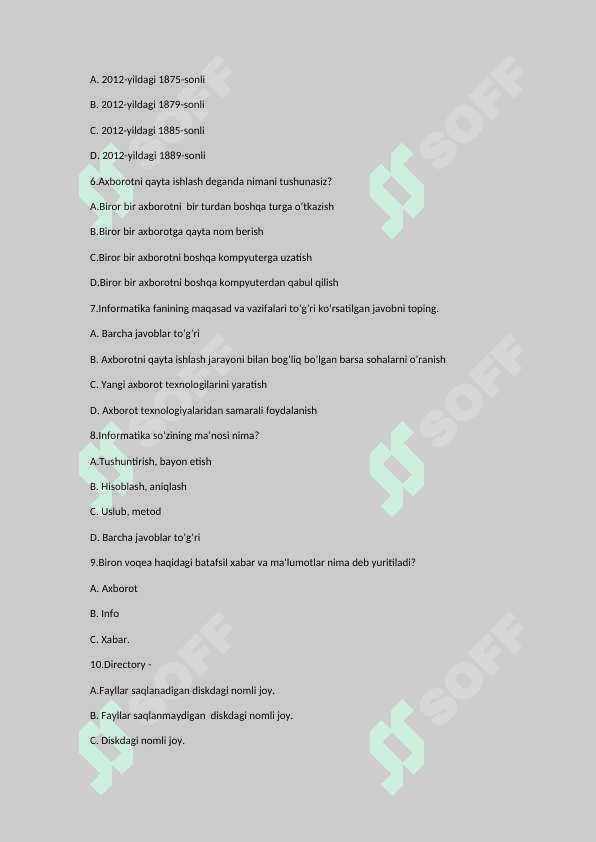 Fan: Axborot texnologiyalari. Test 2