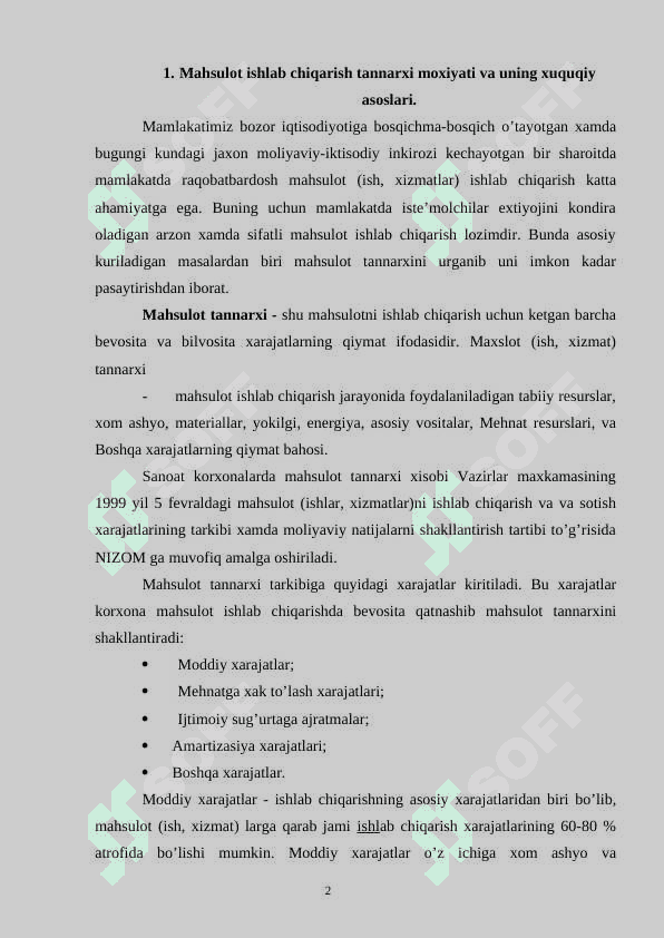 KORXONALARDA MAHSULOTLAR TANNARXINING MOHIYATI, TURLARI VA UNI PASAYTIRISH YO’LLARI 2