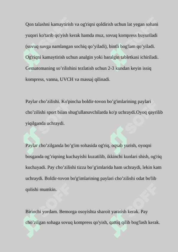 Ishlab chiqarishdagi shikastlanishlarda birinchi yordam ko’rsatish 7
