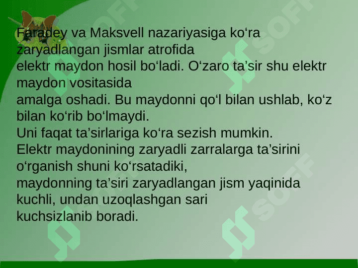Elektr maydoni to’g’risida tushunchalar. Yerning magnit maydoni. 3
