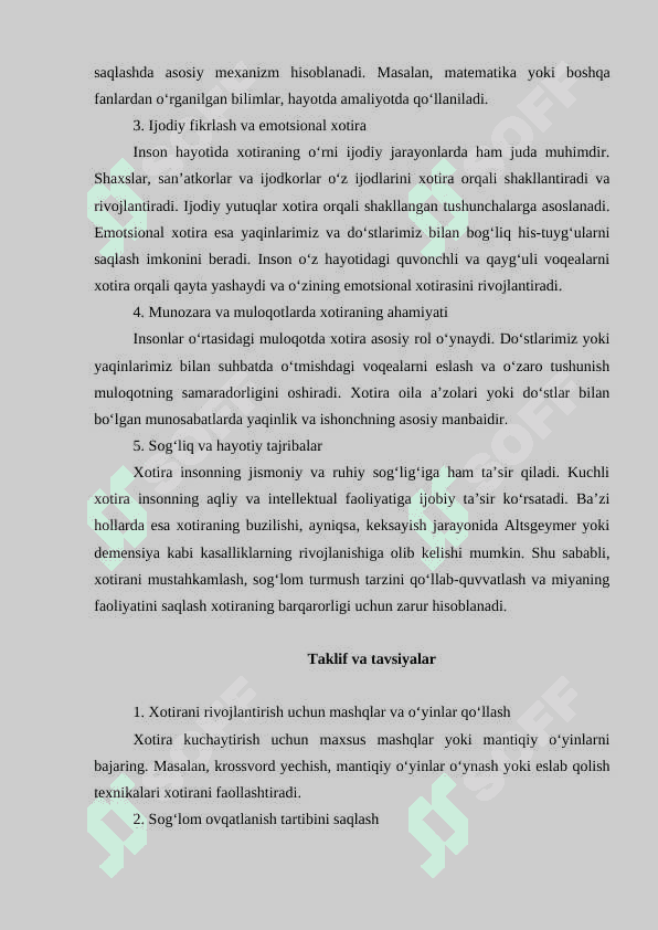 Inson hayotida xotiraning o‘rni 2