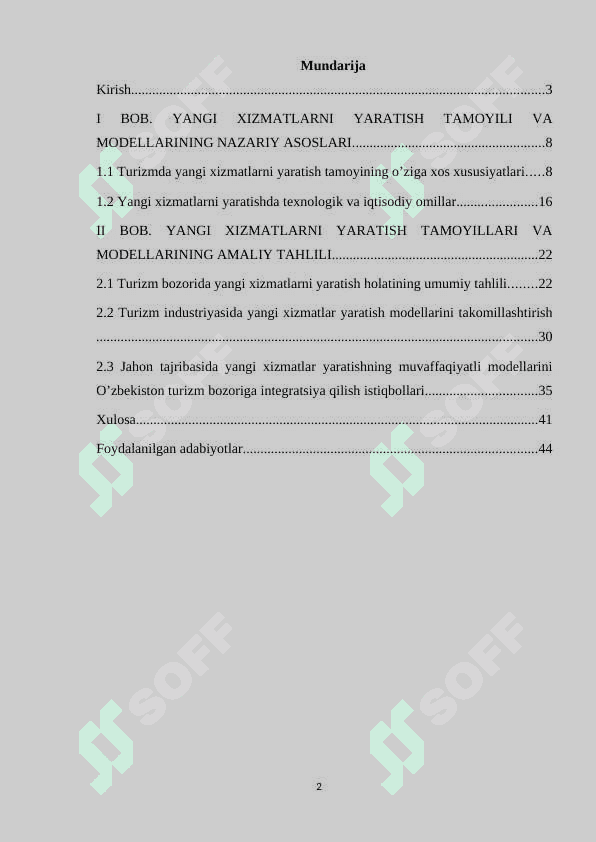 Yangi xizmatlarni yaratish tamoyili va modellari 2