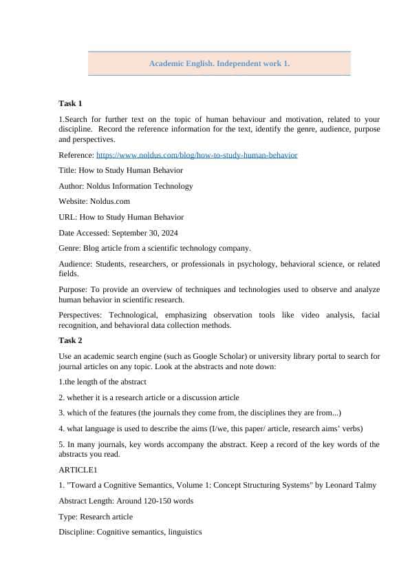 academic english independent work 1 / akademik chet tili mustaqil ish 1