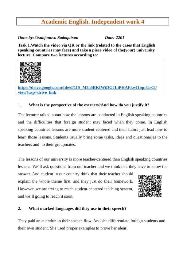 academic english independent work 4 / akademik chet tili mustaqil ish 4