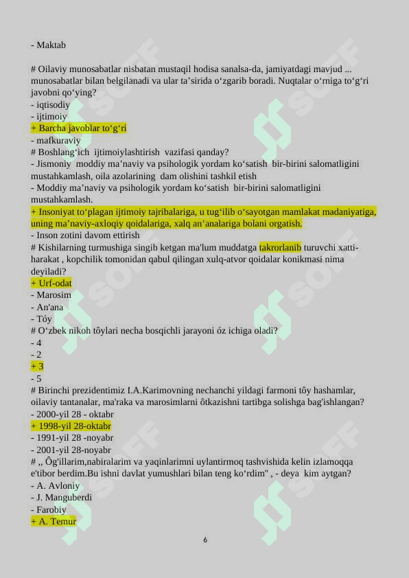 Oila pedagogikasi TEST JAVOBLARI BILAN (200 TA) 6