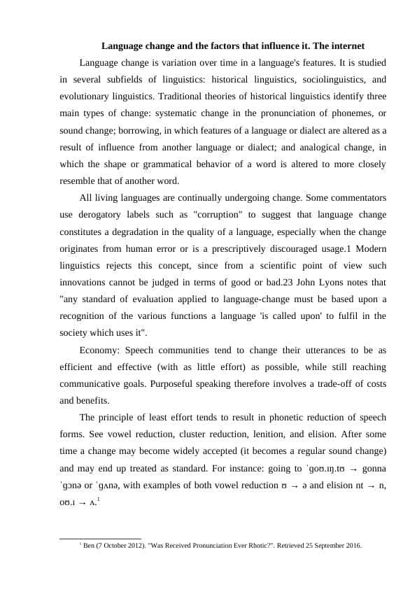 Language change and the factors that influence it. The internet