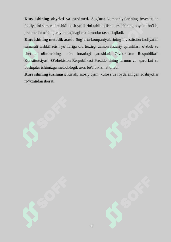 SUG’URTA KOMPANIYALARINING INVESTITSION FAOLIYATINI SAMARALI TASHKIL ETISH YO’LLARI. KURS ISHI 3
