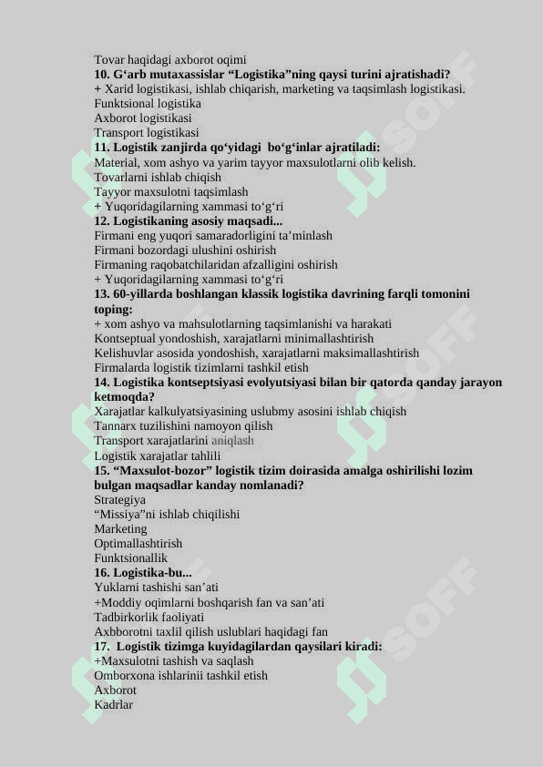 Logistika fanidan testlar 2