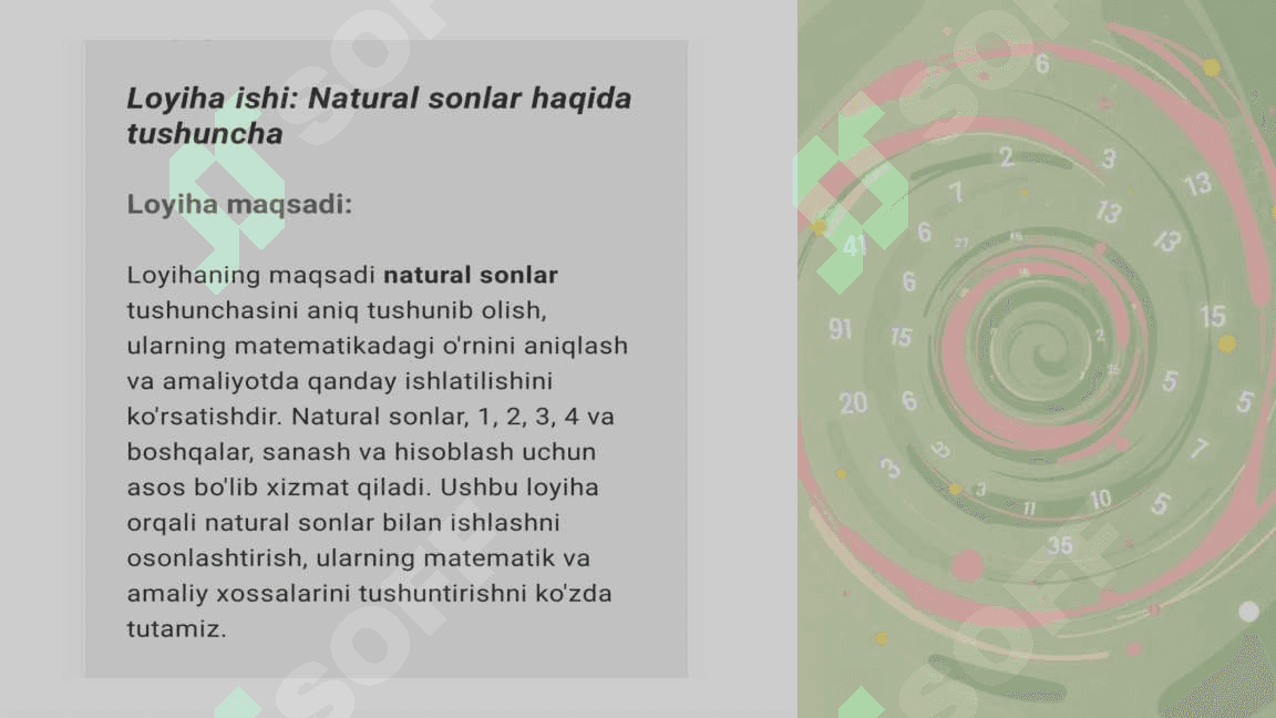 Naturla sonlar slayd uning hayotagi tadbiqi 2
