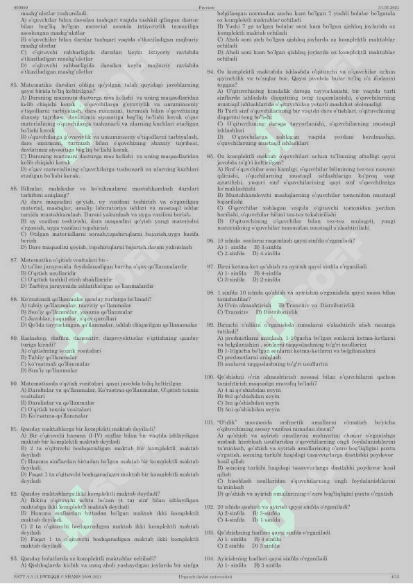 matematika o'qitish metodikasi test 4