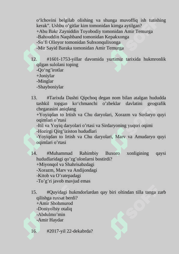 O'zbekistonning eng yangi tarixi fanidan yakuniy test. javoblari bilan 3