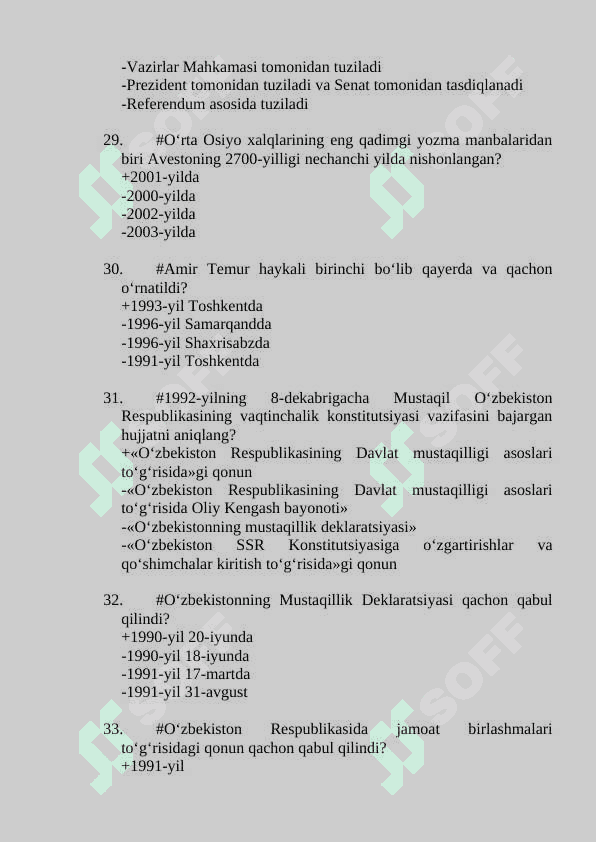 O'zbekistonning eng yangi tarixi fanidan yakuniy test. javoblari bilan 7