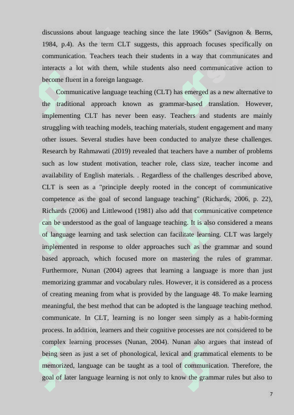 USING CLT IN TEACHING GRAMMAR AT SECONDARY SCHOOLS ELT 7