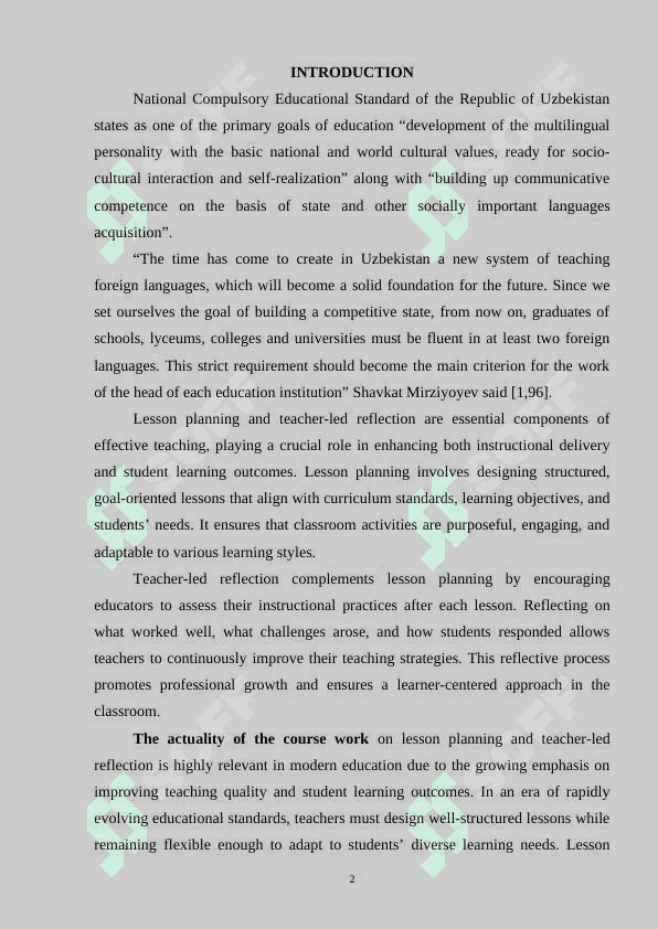 Lesson planning and teacher-led reflection 2
