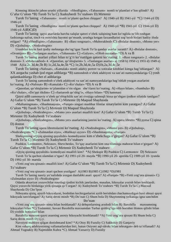 6- sinf adabiyot darsligidan mavzulashtirilgan testlar 4