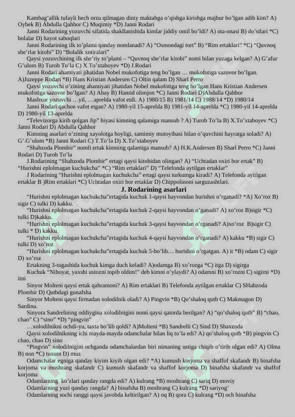 6- sinf adabiyot darsligidan mavzulashtirilgan testlar 7