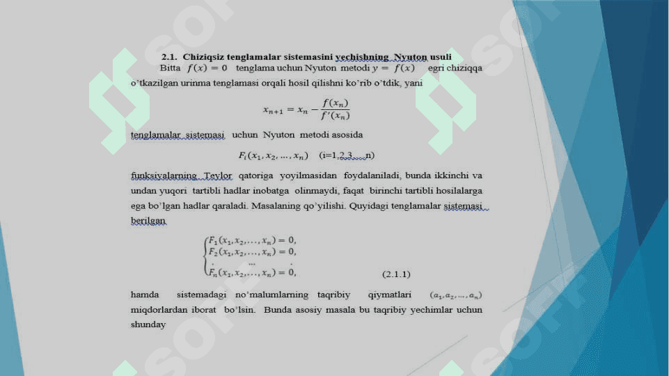 Chiziqsiz tenglamalar sistemasini yechishning Nyuton usullari 3
